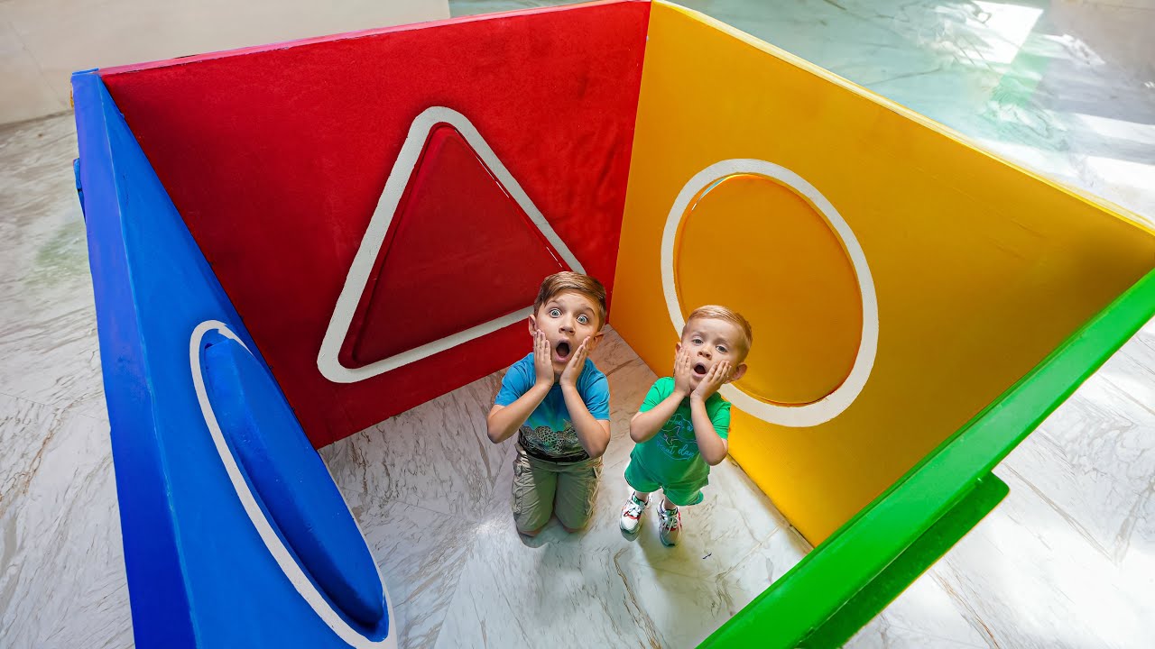 Oliver and Roma GIANT Sorter Cube Challenge - Shapes and Colors for Kids